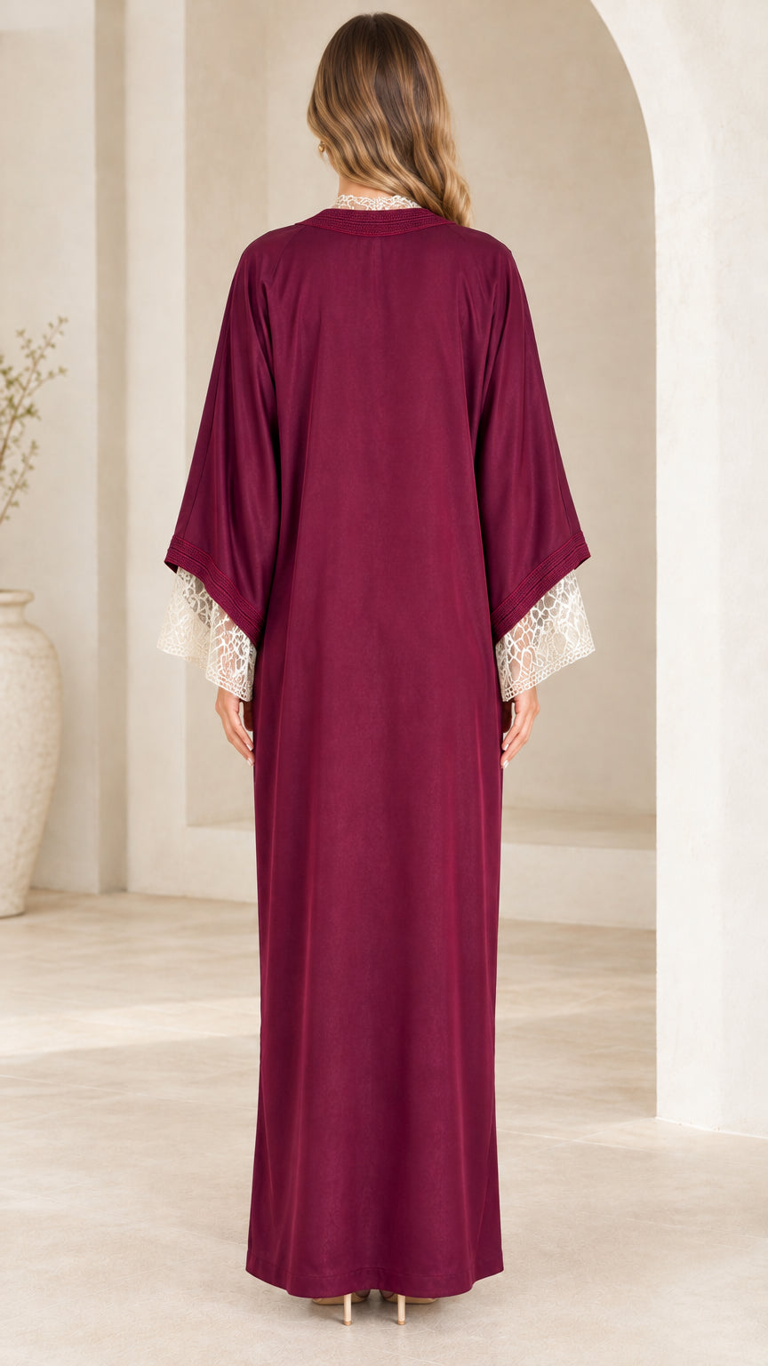 Burgundy long sleeve maxi dress back view