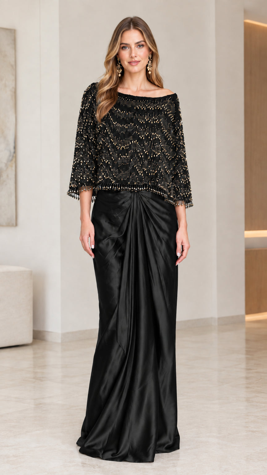 Full-length view of the formal evening gown in Black